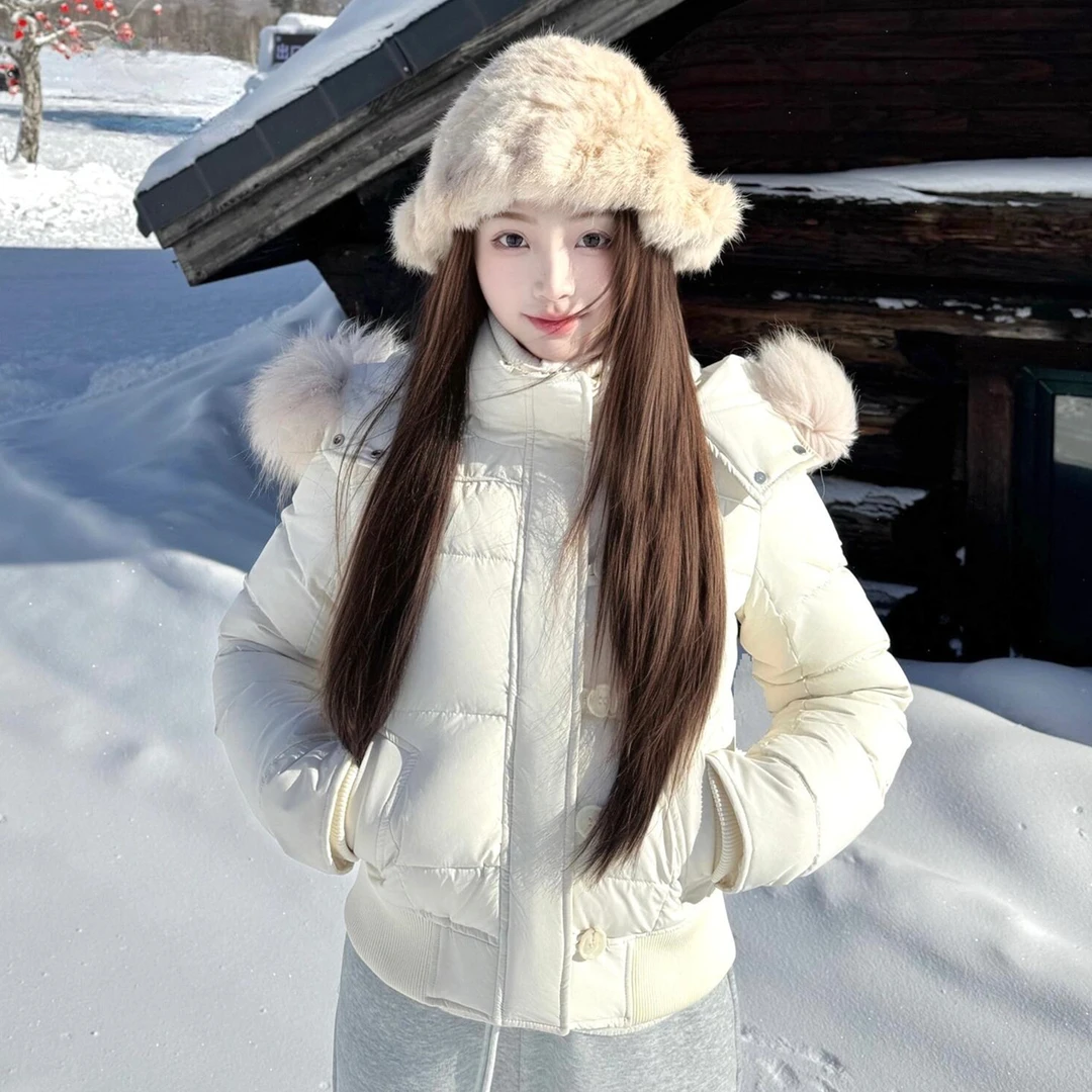 羊羔毛加绒加厚短款羽绒棉服女大毛领冬季设计感小众保暖棉袄外套