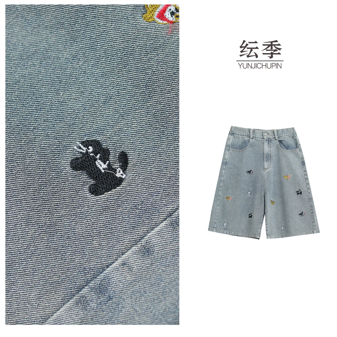 【纭季原创】裤长55夏季新款宽松复古刺绣五分牛仔裤女D25374