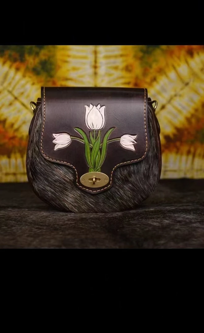 清溪马鞍包 皮雕郁金香