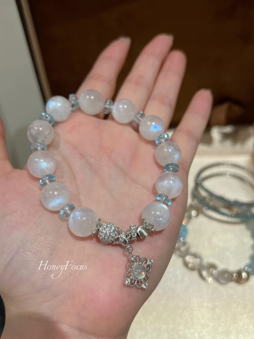 蓝眼泪手串 天然长石手串 蓝月光中式手工轻奢单圈手串 #9332