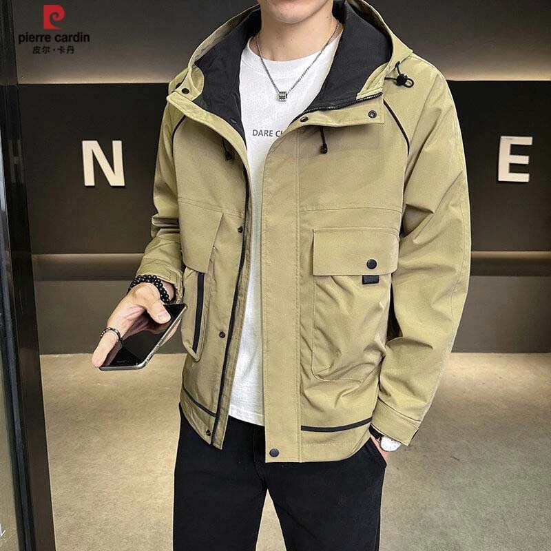皮尔卡丹2025春季新款男士时尚短款连帽工装夹克外套百搭气质上衣