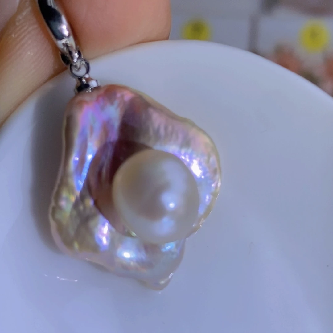 银S925镶嵌天然淡水珍珠淡水珍珠