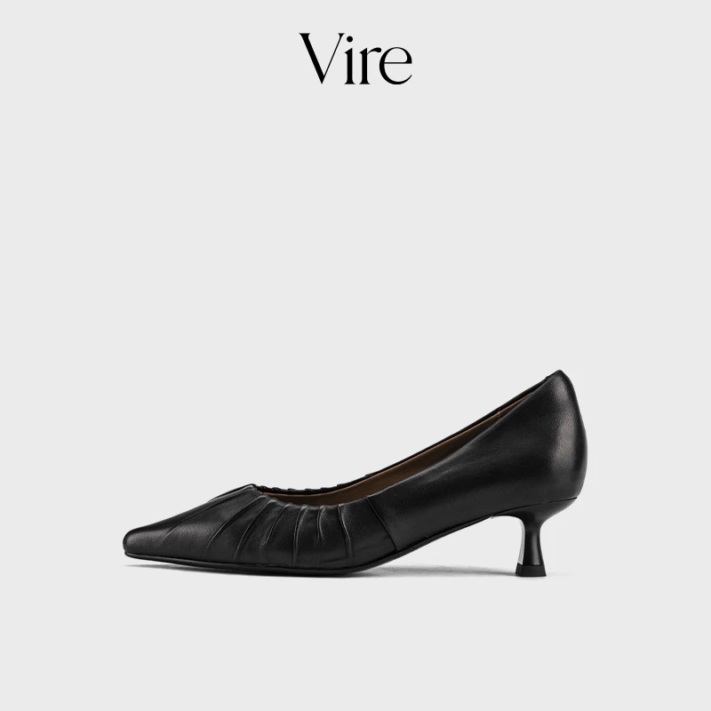 VIRE/95338轻奢法式时尚褶皱尖头细跟单鞋B