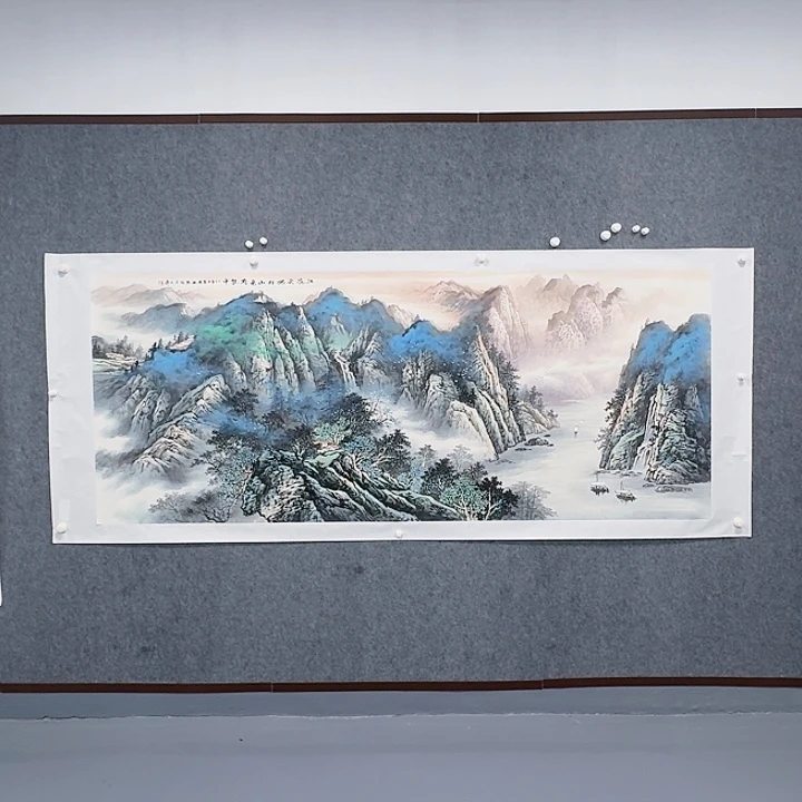 国画江流天地外山水2.4米*0.98