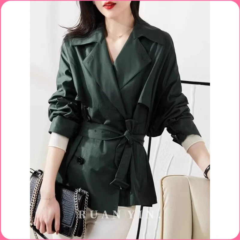 RUAN YIN风衣外套女2025新款秋小个子短款双排扣宽松英伦风收腰休