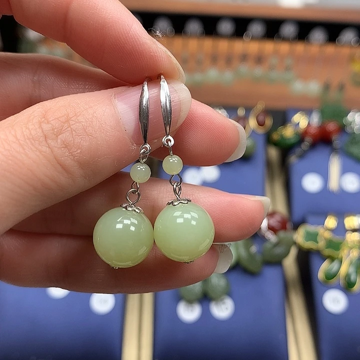 和田玉银S925镶嵌耳饰12左右黄口