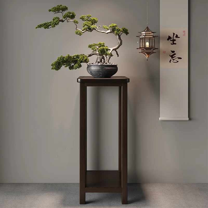 中式实木花架子客厅落地式2025新款室内多层放花的客厅装饰置物架