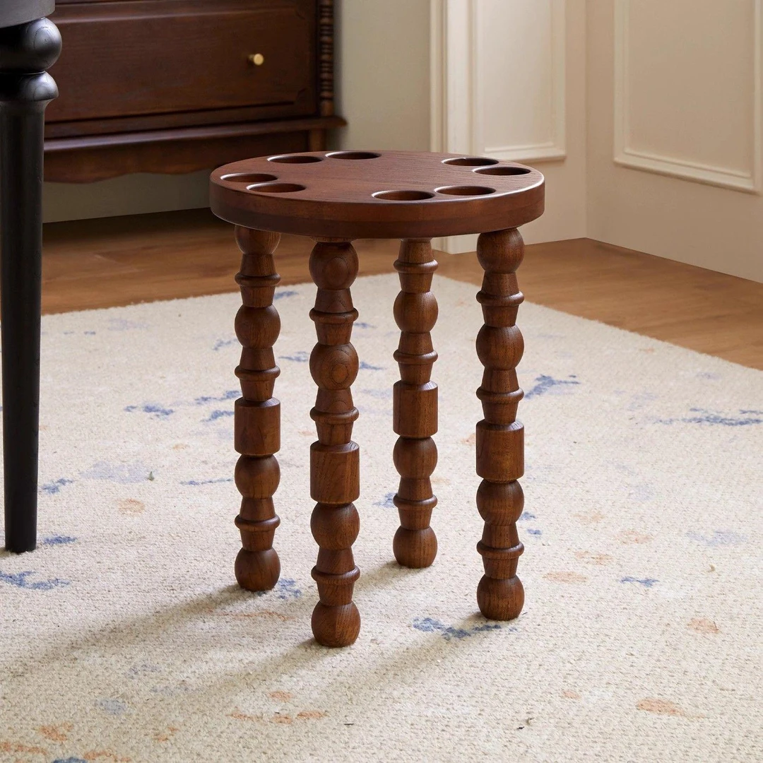 中古风实木小凳子圆凳可叠放家用矮凳子木板凳多功能木凳子小板凳