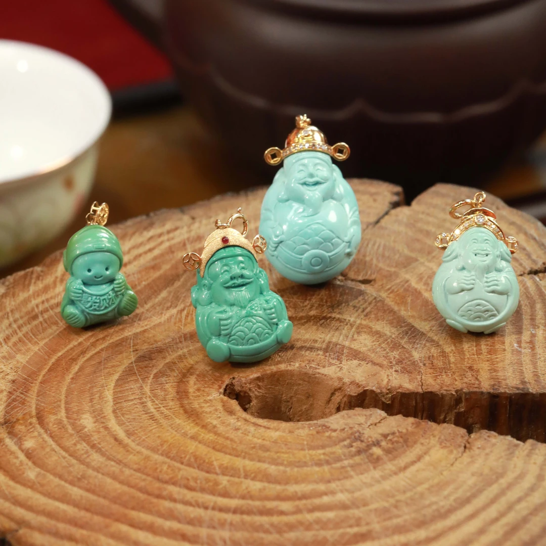 霖泽|绿松石财神18k金吊坠复古国风百搭时尚潮流气质0120