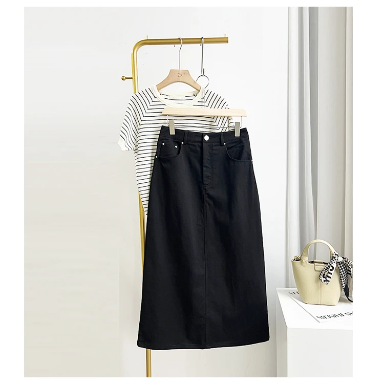 高个子牛仔半身裙女高腰开叉长裙休闲风文艺半身裙显瘦百搭简约白