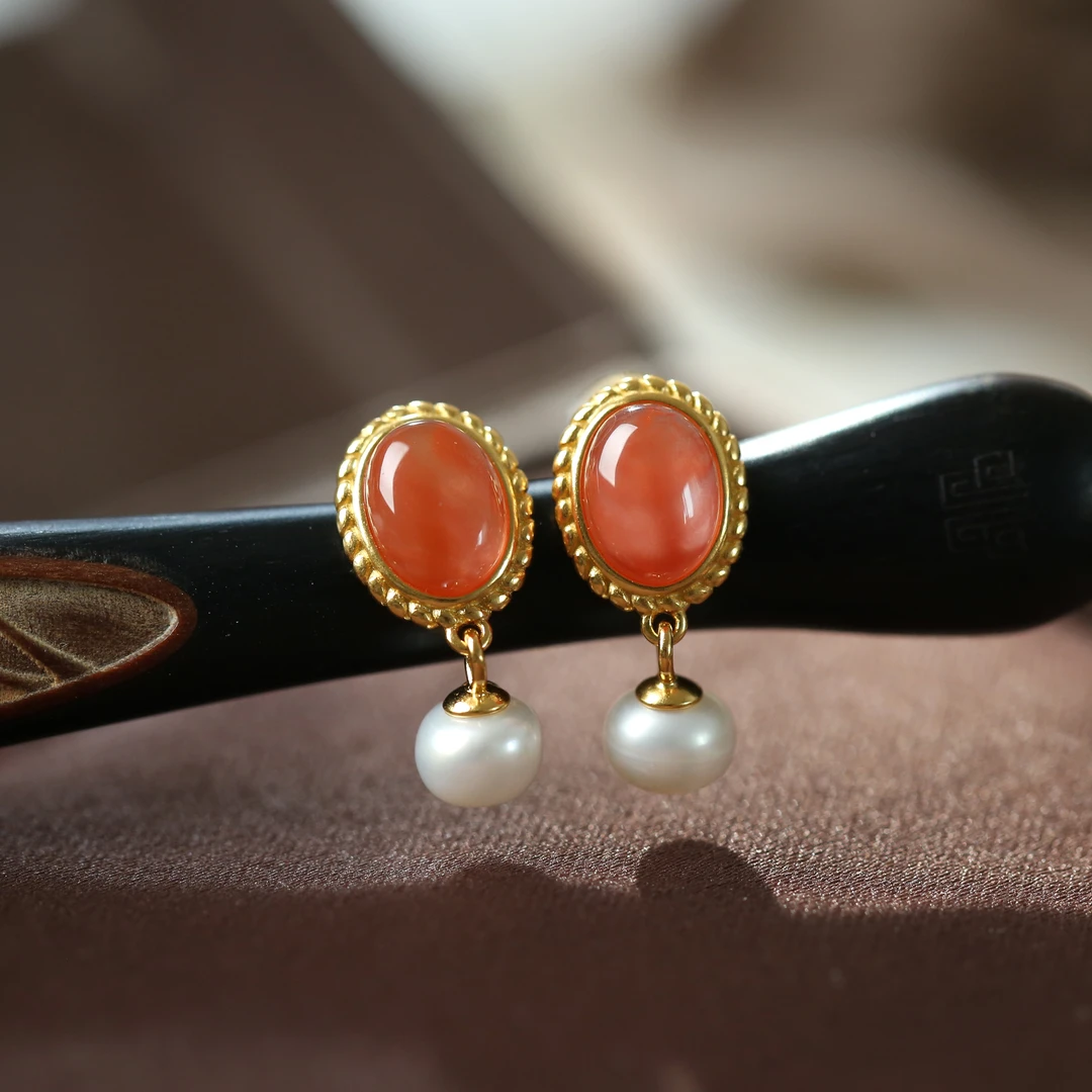 御臻珠宝｜天然南红｜S925银｜耳饰耳坠经典精致古风新中式冰透