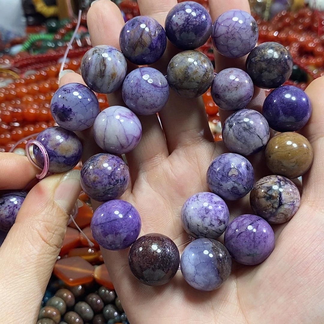 玛瑙/玉髓未镶嵌珠宝半成品紫龙晶一条卡18mm