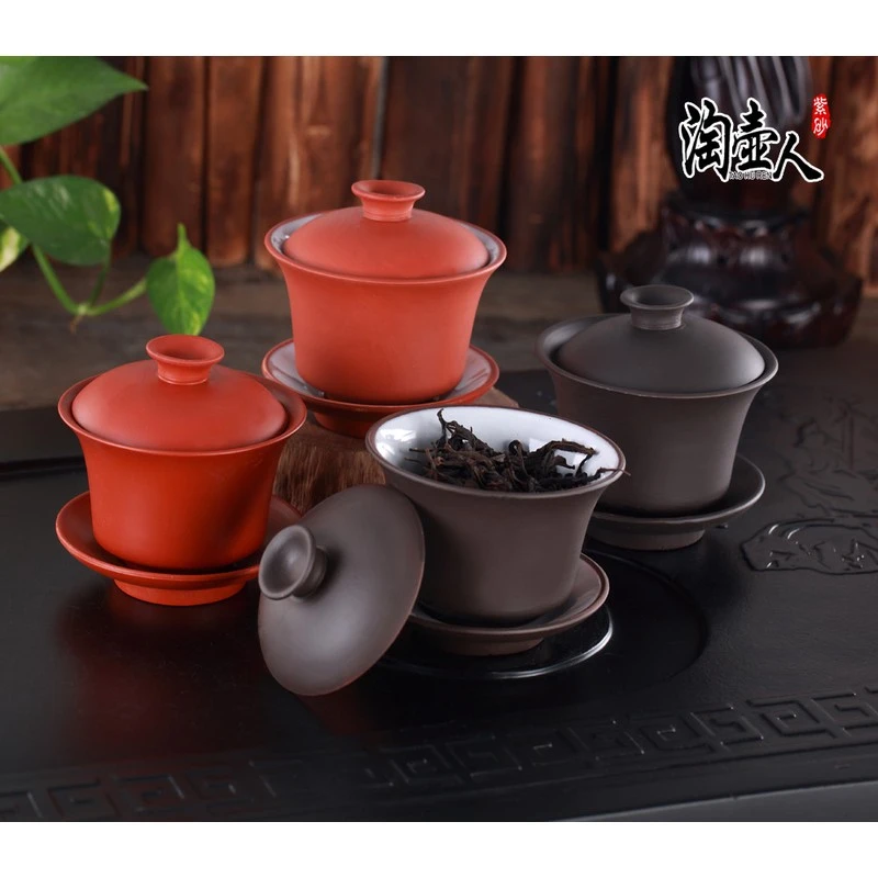 正品紫砂盖碗新款功夫茶具茶碗三才碗 茶壶茶杯茶海陶瓷盖碗茶道