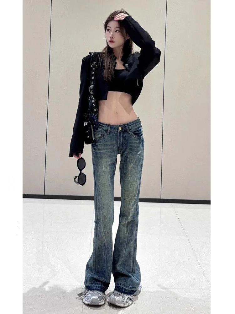 美式复古高腰微喇牛仔裤女显瘦百搭马蹄裤