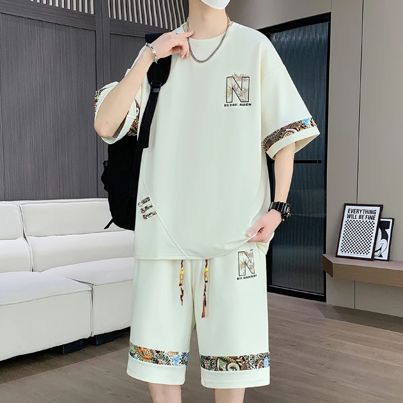 大码男装100-280斤冰丝短袖t恤男青少年夏装帅气短袖休闲运动套装