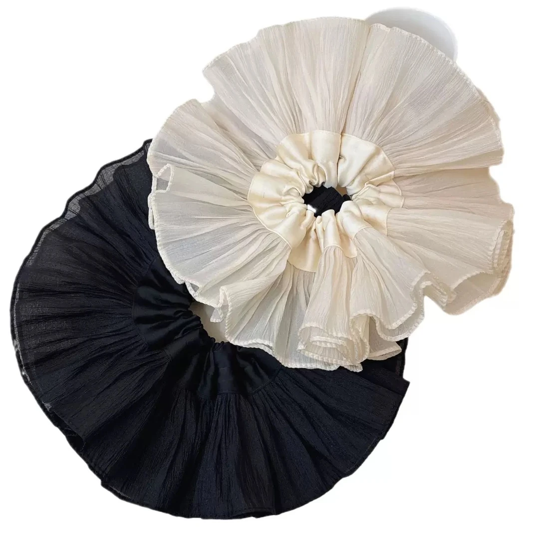 【SEE CHANGE25F/W】韩国褶皱发圈高级感黑白头花百搭发饰简约ps07