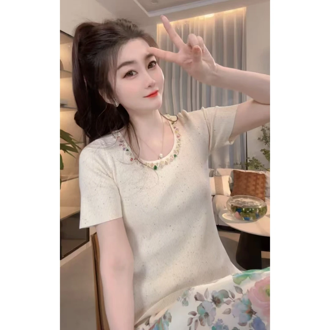 『彩虹点点U』设计显瘦百搭时尚T恤90862