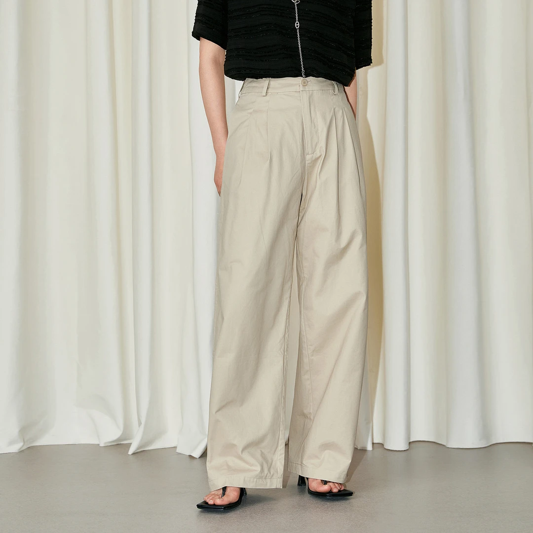 BASIC HOUSE | 休闲裤女百搭宽松直筒高腰显瘦阔腿裤