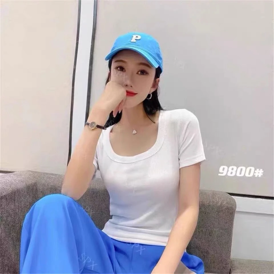 尚品秀9800正品纯色修身显瘦百搭螺纹棉短袖T恤洋气弹力小衫女装