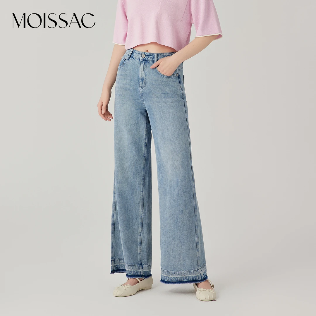 MWEX12105商场同款 摩萨克2025夏丹宁风浅水洗蓝阔腿牛仔长裤女