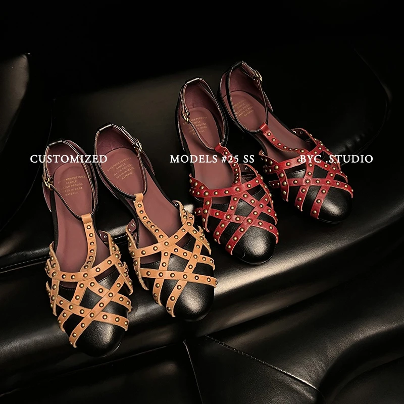 新款鞋子女款夏天洞洞鞋女款 单鞋女复古镂空编织包头平底圆头