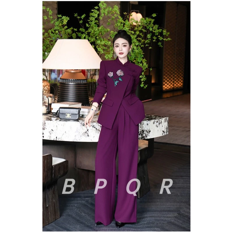 BPQR秋季新款新中式国风亮片花朵旗袍西装阔腿裤套装名媛女神范潮