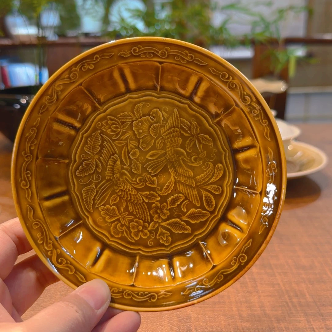 黄定折沿盘 14cm 壶承  66666