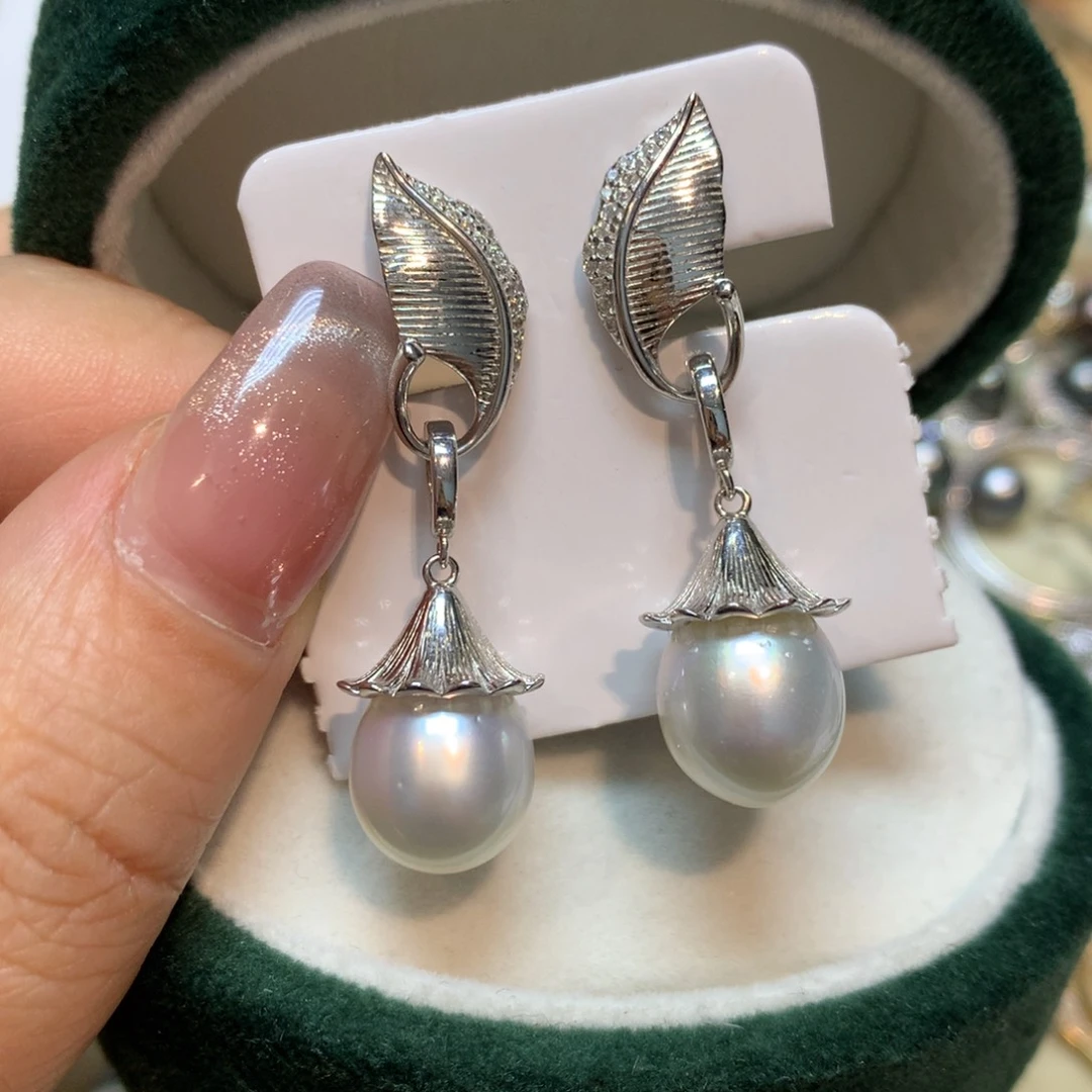 海水珍珠耳饰银S925镶嵌