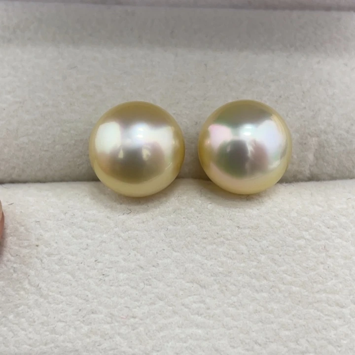 海水珍珠裸珠12-13mm炫彩干枯金对珠