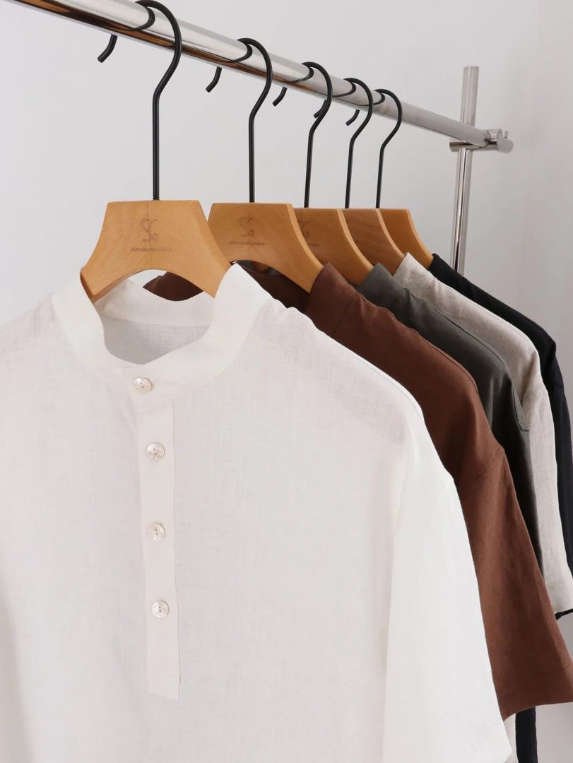 2025夏季新款天然贝壳扣雨露麻时尚微落肩T恤