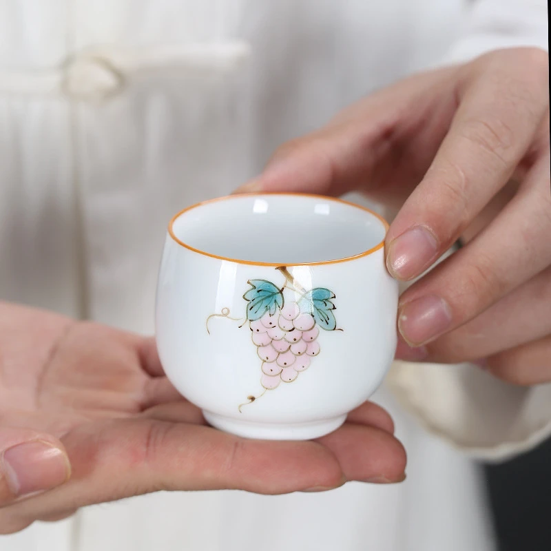 大号手绘日式品茗杯功夫茶具手工茶杯陶瓷单杯茶碗白瓷釉下彩