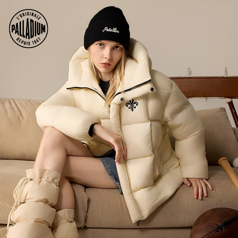 PALLADIUM帕拉丁冬季女款上装连帽宽松保暖百搭格纹羽绒服1912901