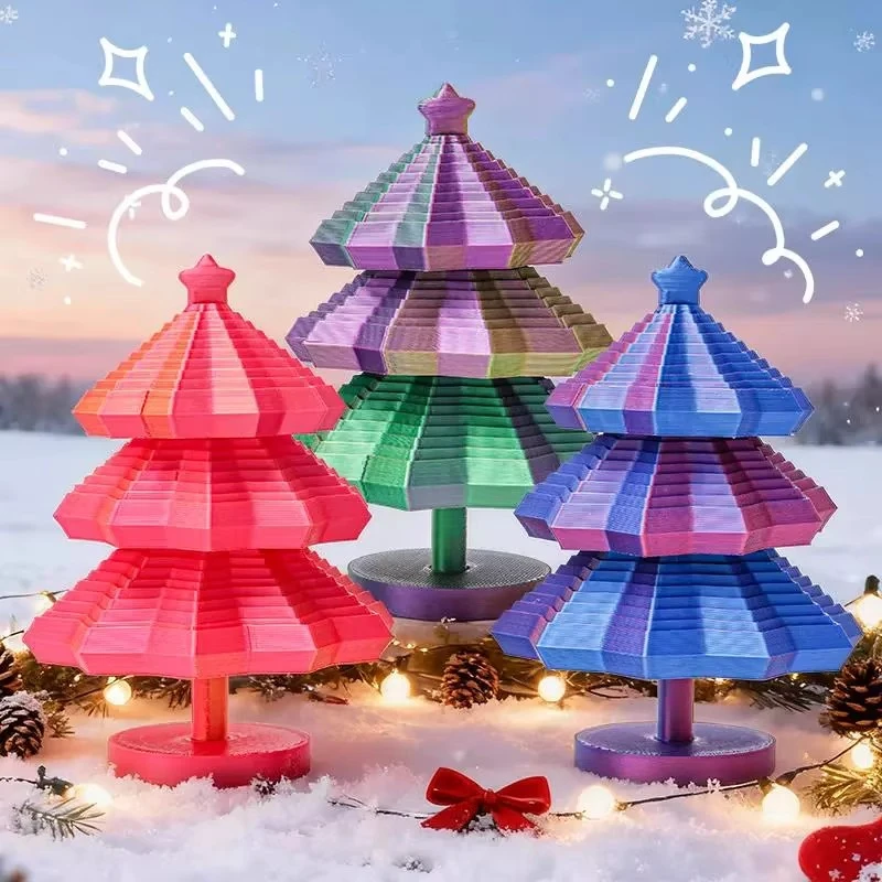 3d打印圣诞树萝卜塔三地的玩具色彩变化旋转螺锥多边形解压神器男