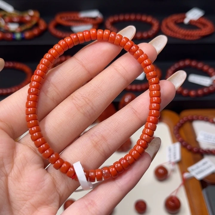 南红玛瑙未镶嵌手链精工直切药片5mm柿子红