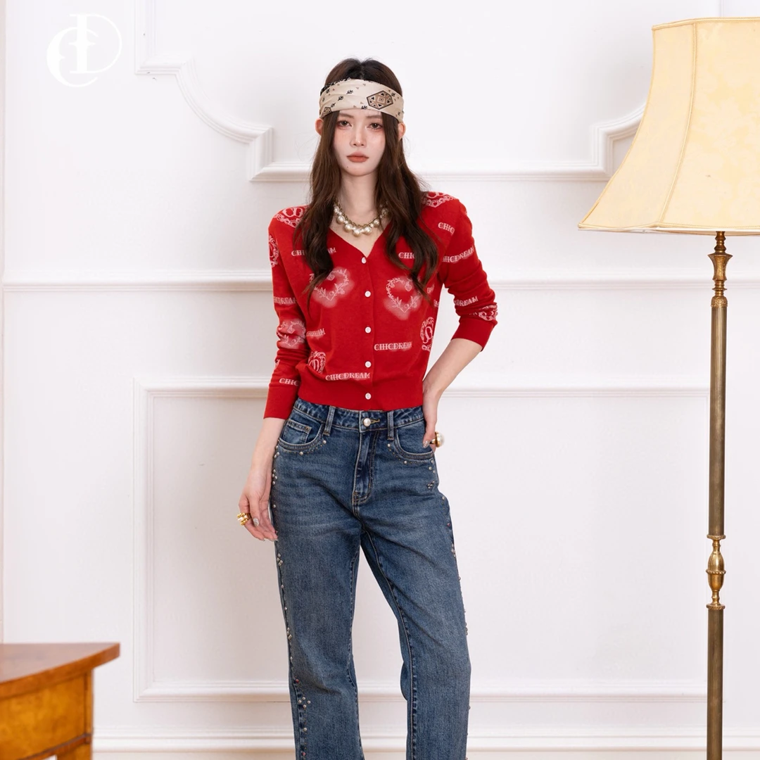 「YJXD」CD 2025 秋｜新款宽松阔 V领针织开衫