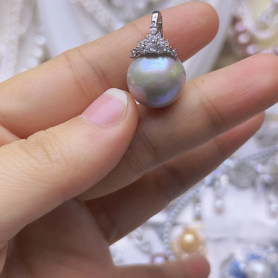 淡水珍珠吊坠或者耳钉银S925镶嵌