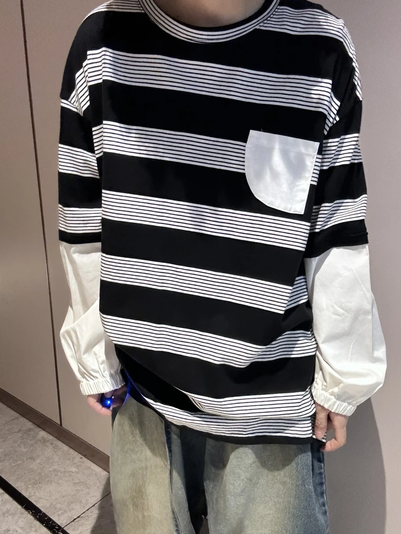 韩版条纹T恤大版