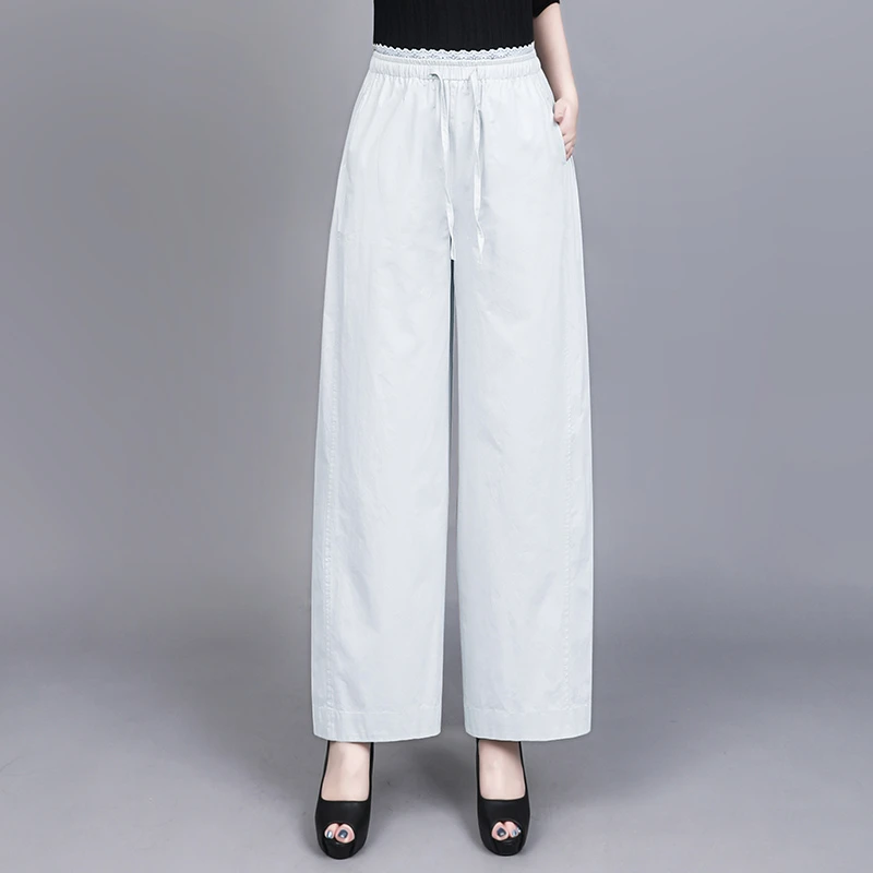 2025夏季新款蕾丝拼接萝卜裤女松紧腰宽松百搭休闲直筒裤弯刀裤子