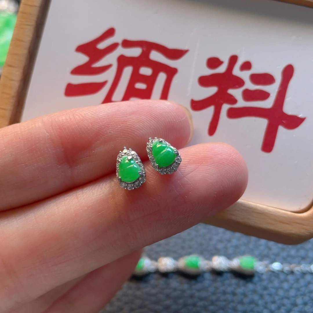 翡翠银S925镶嵌吊坠(不含链)耳钉