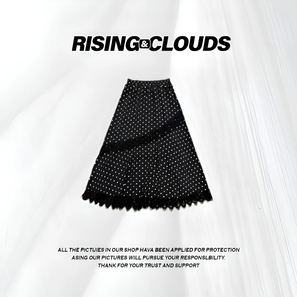 RISING&CLOUDS莎莎【缎阔】2025显瘦舒适百搭波点蕾丝半裙030720