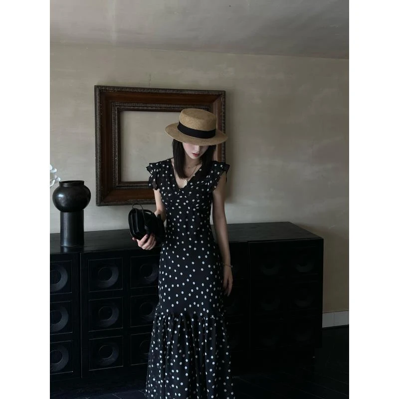 LUOZHIYIN/罗知音D112717TF波点连衣裙气质露肩女士波点连衣裙