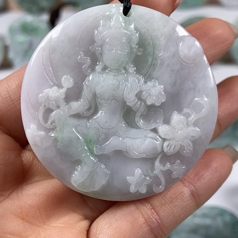 翡翠颈饰未镶嵌山水观音两面工福利