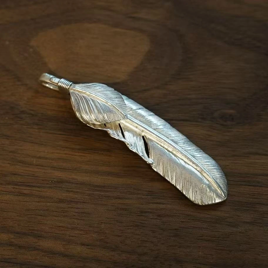 吊坠925银 中古上银特大羽毛项链吊坠GOROS高桥吾郎