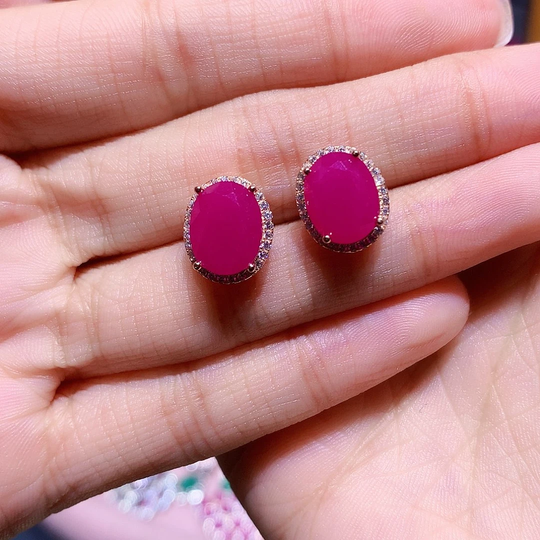 银S925镶嵌红宝石耳饰