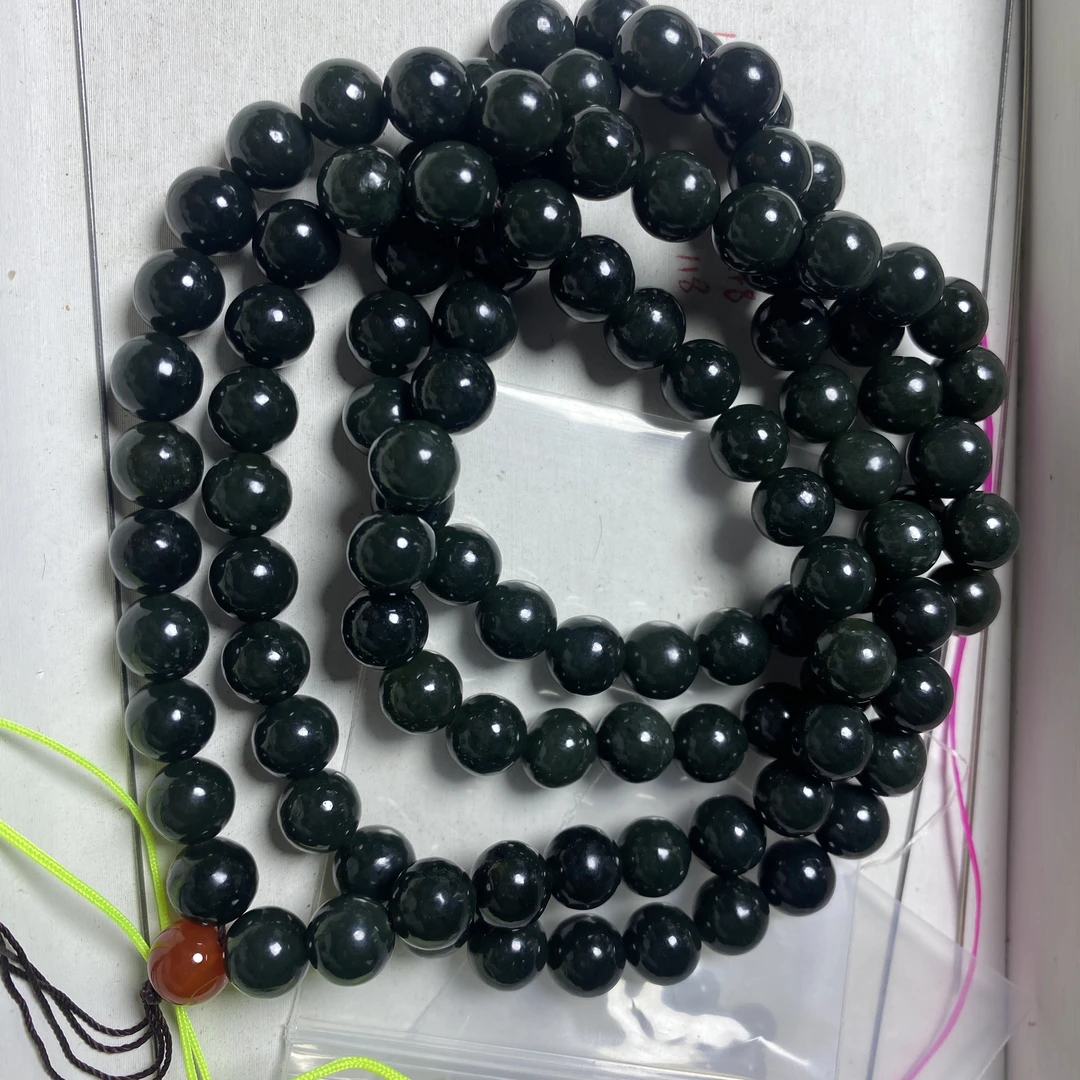 和田玉纯天然8mm黑青玉珠链多圈长链女士毛衣链需包容多样性发一