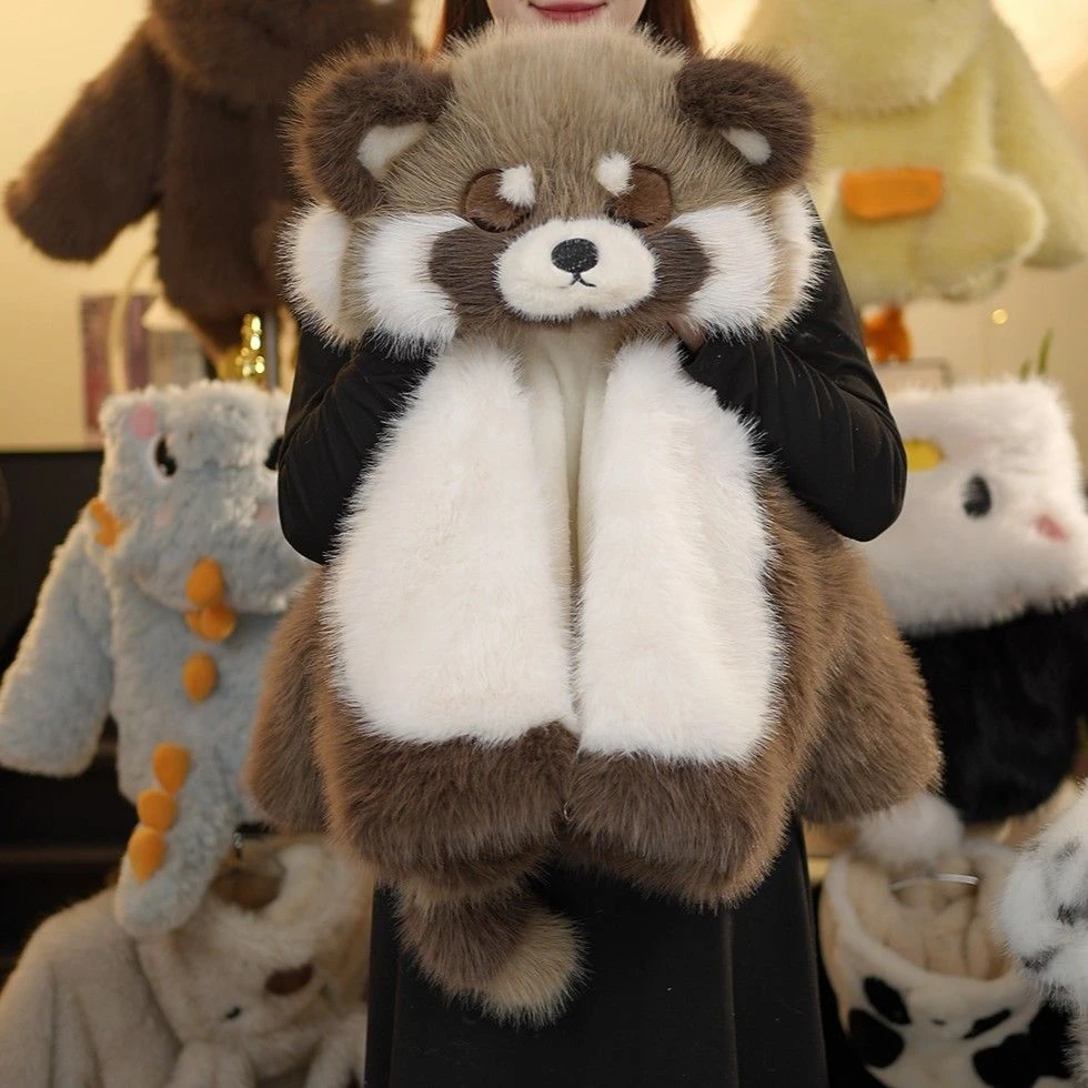 2025亲子男女童冬款毛绒毛茸茸萌宝小浣熊草草冬季保暖加厚外套
