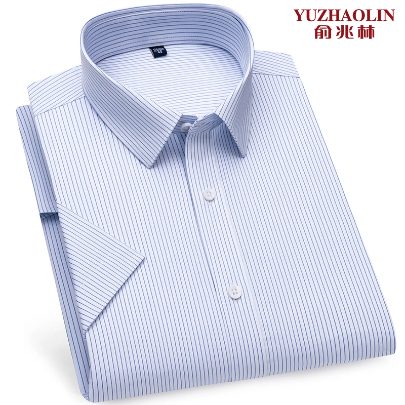 俞兆林男士轻奢简约条纹短袖衬衫时尚百搭透气抗皱免烫休闲衬衣