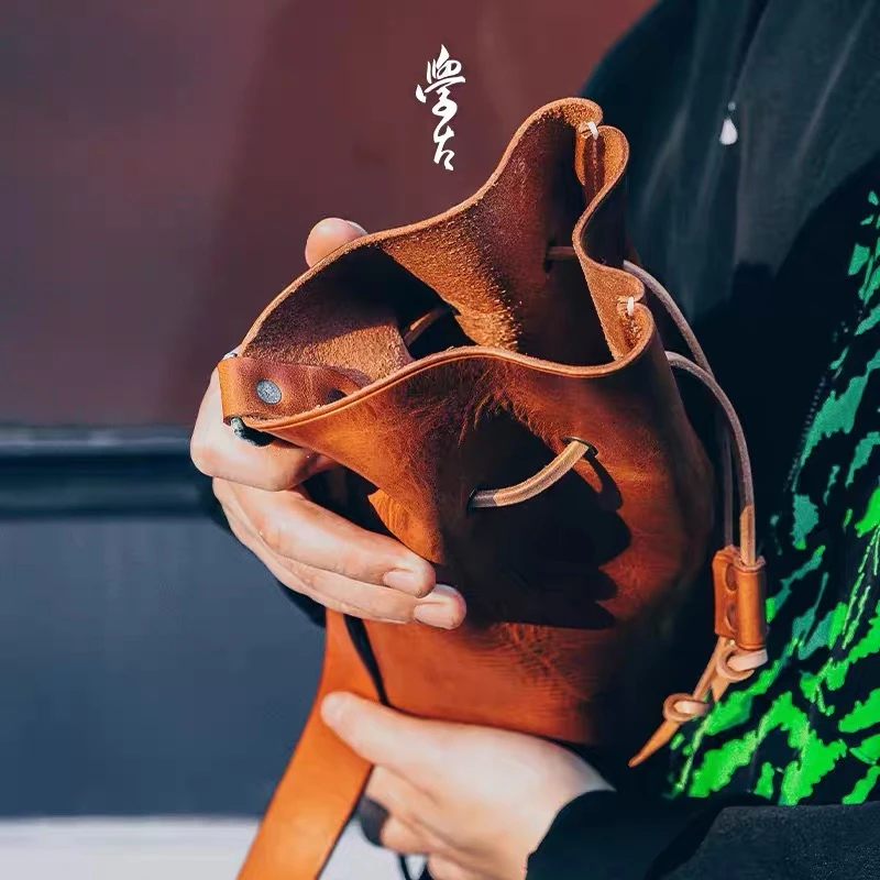 学古|传家壶·迷你全手工真皮壶包Horween款 便携随身包户外牛皮