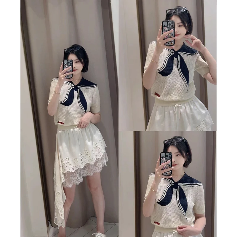 丫丫亲妈2024夏季新款松紧腰高腰不规则蕾丝花边提花腰裙半身裙