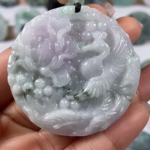 翡翠颈饰未镶嵌凤穿牡丹两面工福利